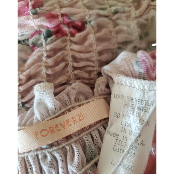 Y2K Forever 21 Sheer Floral Fairy Goth Romantic Shirred Off-Shoulder Top L - Picture 9 of 9